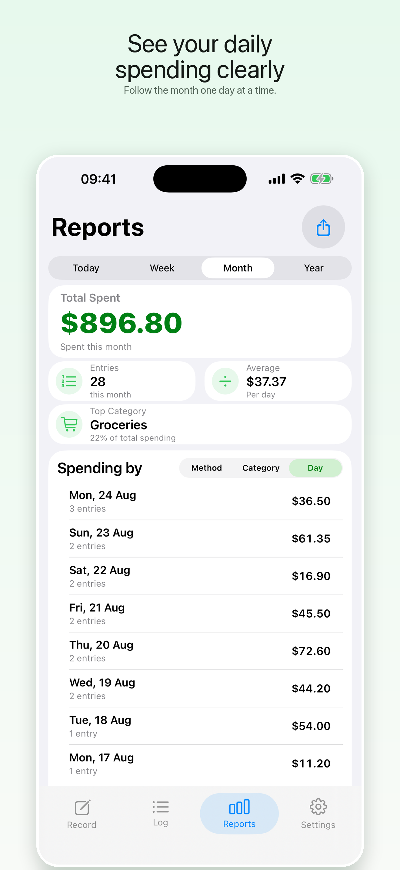 Daily spending report